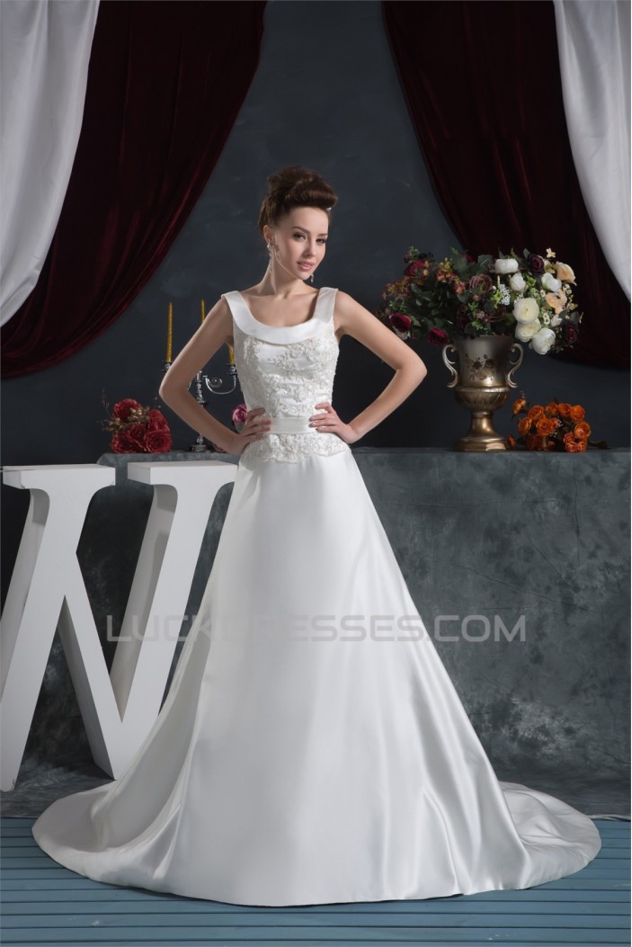 Amazing Scoop A-Line Sleeveless Satin Wedding Dresses 2030579