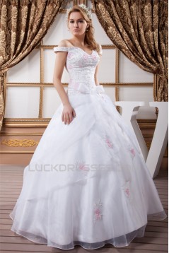 Amazing Ball Gown Off-the-Shoulder Satin Organza Wedding Dresses 2030583
