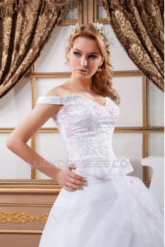 Amazing Ball Gown Off-the-Shoulder Satin Organza Wedding Dresses 2030583