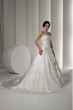 Amazing Soft Sweetheart Satin A-Line Lace Wedding Dresses 2030586