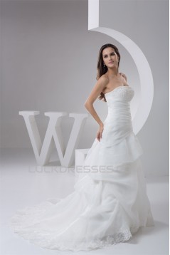 Amazing Strapless A-Line Sleeveless Satin Lace Wedding Dresses 2030589