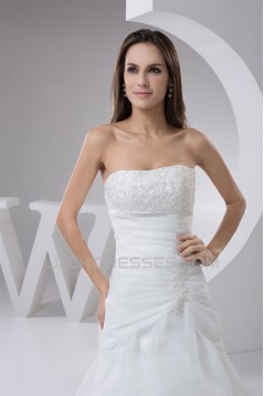 Amazing Strapless A-Line Sleeveless Satin Lace Wedding Dresses 2030589