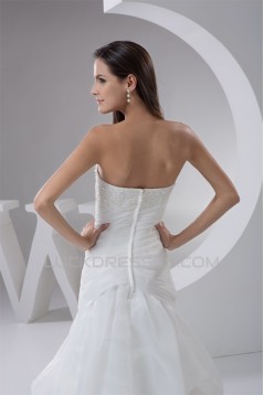 Amazing Strapless A-Line Sleeveless Satin Lace Wedding Dresses 2030589