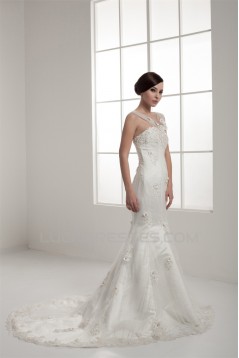Amazing Trumpet/Mermaid Straps Satin Fine Netting Lace Wedding Dresses 2030590