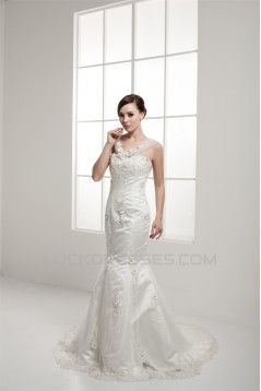 Amazing Trumpet/Mermaid Straps Satin Fine Netting Lace Wedding Dresses 2030590