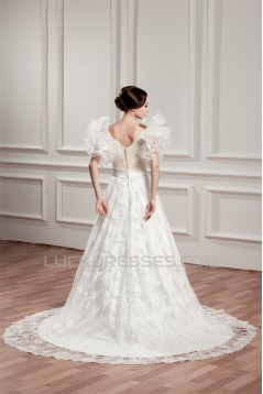 attractive A-Line Satin Lace Sleeveless Straps Reception Wedding Dresses 2030595