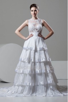 attractive High-Neck A-Line Satin Organza New Arrival Wedding Dresses 2030596