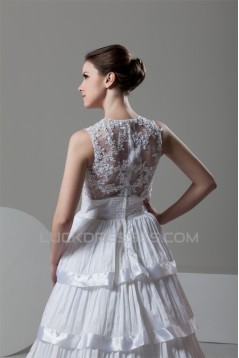 attractive High-Neck A-Line Satin Organza New Arrival Wedding Dresses 2030596