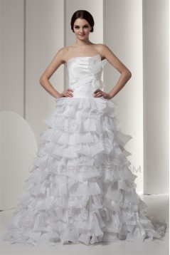 attractive Satin Strapless A-Line Sleeveless Wedding Dresses 2030597