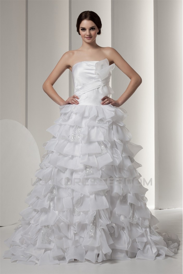 attractive Satin Strapless A-Line Sleeveless Wedding Dresses 2030597