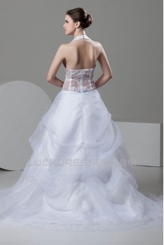 attractive Sleeveless A-Line Halter Satin Organza Wedding Dresses 2030598