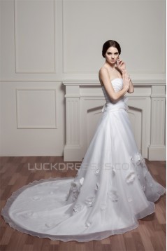 attractive Strapless Sleeveless Satin A-Line Wedding Dresses 2030599