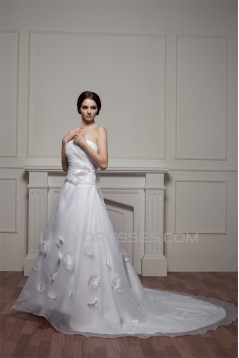 attractive Strapless Sleeveless Satin A-Line Wedding Dresses 2030599