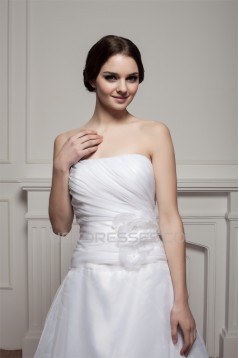 attractive Strapless Sleeveless Satin A-Line Wedding Dresses 2030599