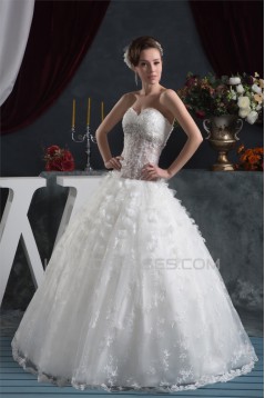 Ball Gown Sleeveless Satin Organza Fine Netting Lace Wedding Dresses 2030607