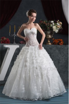 Ball Gown Sleeveless Satin Organza Fine Netting Lace Wedding Dresses 2030607