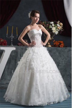 Ball Gown Sleeveless Satin Organza Fine Netting Lace Wedding Dresses 2030607