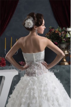 Ball Gown Sleeveless Satin Organza Fine Netting Lace Wedding Dresses 2030607