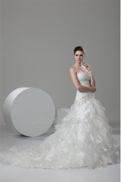 Ball Gown Sleeveless Satin Organza Sweetheart Embellished Wedding Dresses 2030608