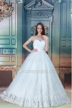 Ball Gown Sleeveless Sweetheart Satin Taffeta Fine Netting Wedding Dresses 2030610