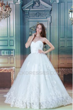 Ball Gown Sleeveless Sweetheart Satin Taffeta Fine Netting Wedding Dresses 2030610