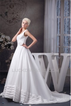 Beautiful A-Line Satin Taffeta Sleeveless Straps Wedding Dresses 2030614