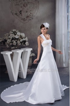 Beautiful A-Line Sleeveless Satin Taffeta Straps Wedding Dresses 2030616