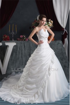 Beautiful A-Line V-Neck Satin Taffeta Short Sleeve Wedding Dresses 2030622