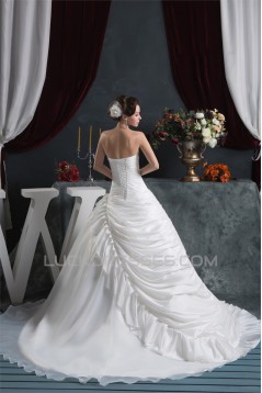 Beautiful A-Line V-Neck Satin Taffeta Short Sleeve Wedding Dresses 2030622