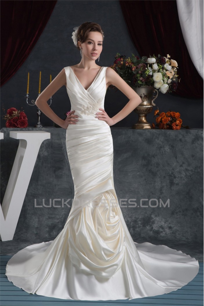 Beautiful Mermaid/Trumpet Straps Satin Wedding Dresses 2030624