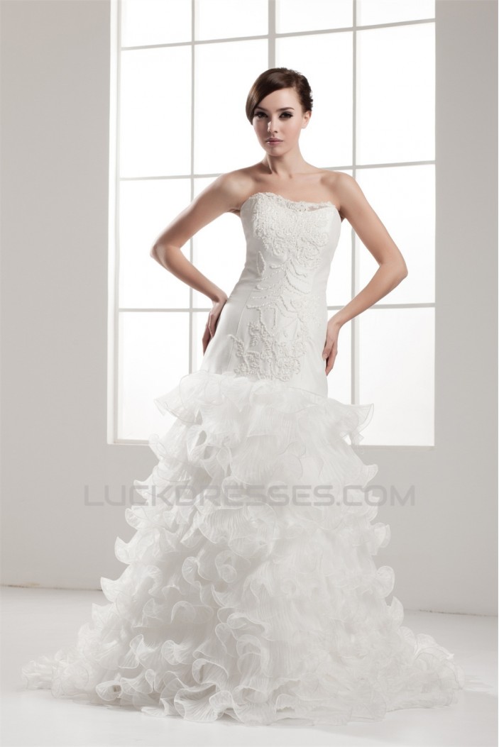 Beautiful Satin Strapless Sleeveless A-Line Wedding Dresses 2030626