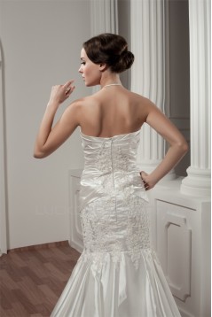Beautiful Satin Taffeta Sleeveless Lace Halter Wedding Dresses 2030629