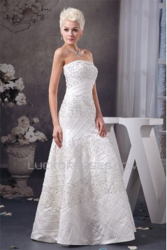 Beautiful Sleeveless Strapless A-Line Satin Wedding Dresses 2030633