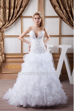 Beautiful Sweetheart Satin Organza A-Line Sleeveless Wedding Dresses 2030635