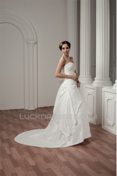 Breathtaking Satin Sleeveless Sweetheart A-Line Wedding Dresses 2030644