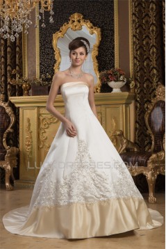 Breathtaking Strapless Satin Sleeveless A-Line Wedding Dresses 2030645