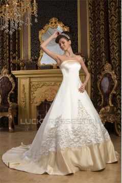 Breathtaking Strapless Satin Sleeveless A-Line Wedding Dresses 2030645