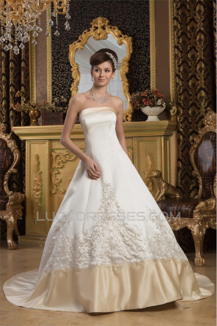 Breathtaking Strapless Satin Sleeveless A-Line Wedding Dresses 2030645
