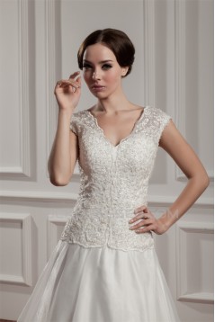 Breathtaking V-Neck A-Line Satin Organza V-Neck Lace Wedding Dresses 2030647