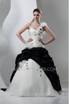 Ball Gown Black White Beading Sleeveless One-Shoulder Wedding Dresses 2030648