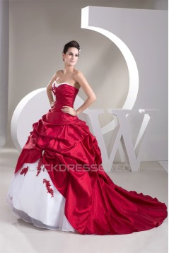 Ball Gown Red White Beading Applique Wedding Dresses 2030649