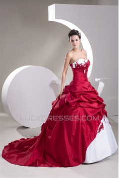 Ball Gown Red White Beading Applique Wedding Dresses 2030649