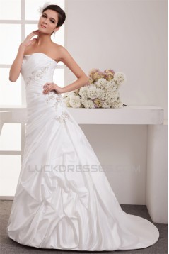 Charming A-Line Strapless Taffeta Sleeveless Wedding Dresses 2030650