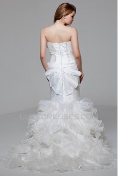 Charming Strapless Satin Organza Mermaid/Trumpet Beaded Wedding Dresses 2030652