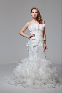 Charming Strapless Satin Organza Mermaid/Trumpet Beaded Wedding Dresses 2030652