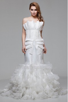 Charming Strapless Satin Organza Mermaid/Trumpet Beaded Wedding Dresses 2030652