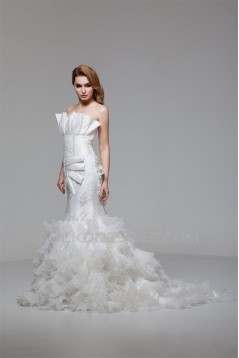 Charming Strapless Satin Organza Mermaid/Trumpet Beaded Wedding Dresses 2030652