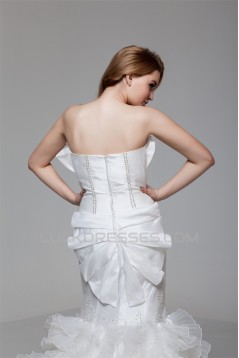 Charming Strapless Satin Organza Mermaid/Trumpet Beaded Wedding Dresses 2030652