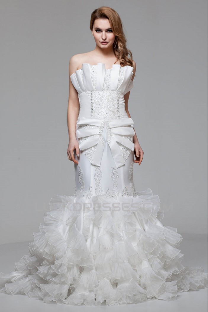 Charming Strapless Satin Organza Mermaid/Trumpet Beaded Wedding Dresses 2030652