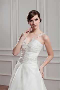 Charming V-Neck Sleeveless Satin Organza A-Line Wedding Dresses 2030653